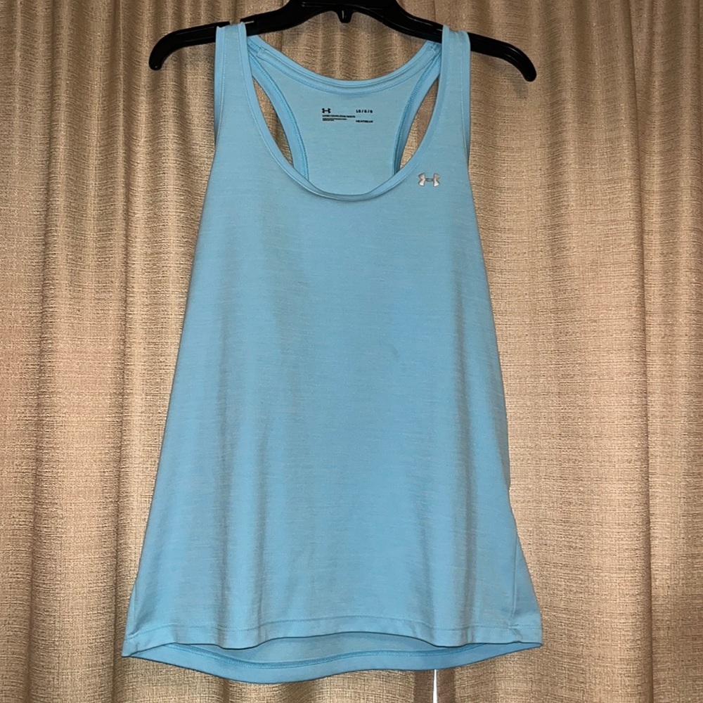 Under Armour Racerback Loose Heat Gear Tank Top Blue with Gray Logo Womens Large